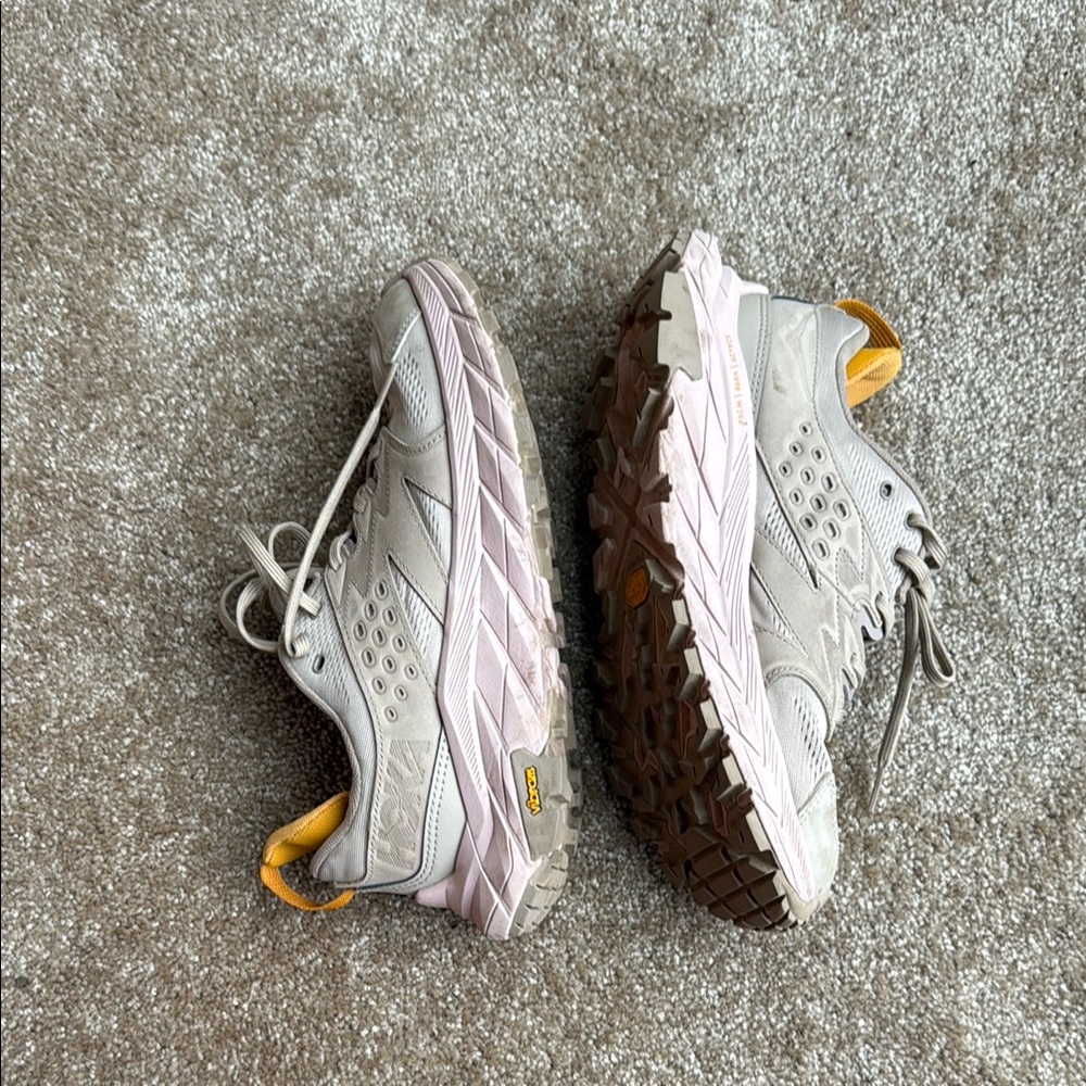 Hoka One One Beige and Yellow Trail Sneakers